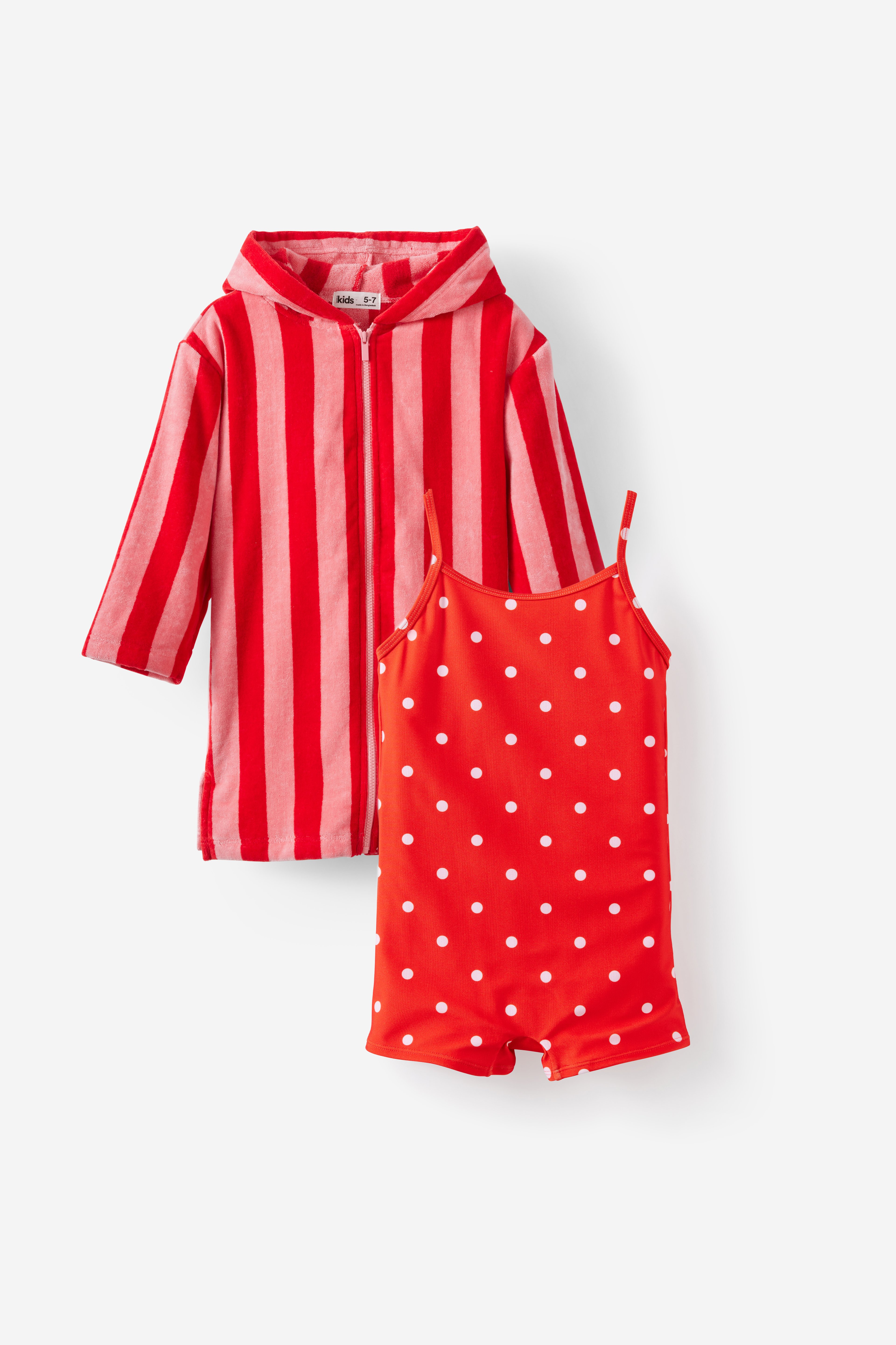 Girls Swim Playsuit & Zip Thru Hooded Towel Set, 